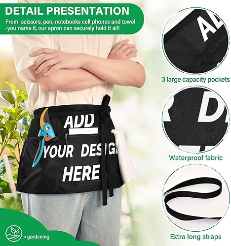 Miniatura 6 de FASHON&FASCIN Delantales personalizados para mujeres y hombres, delantales de camarera personalizados con 3 bolsillos para camareras medio delantal