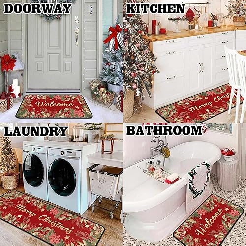 Miniatura 6 de Alfombras y tapetes de cocina de Navidad para piso, decoraciones de Navidad, 2 piezas, tapete de respaldo antideslizante, juegos de alfombras de