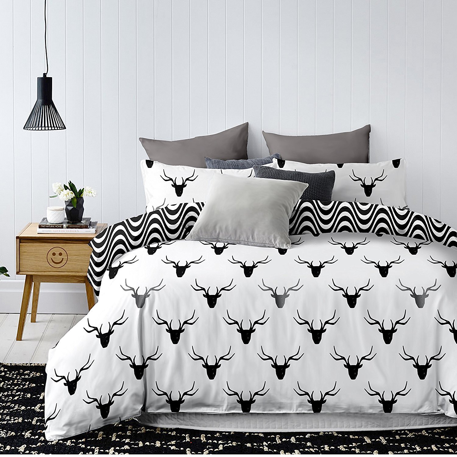 DecoKing Biancheria da Letto 155x220 cm 1 Federa 80x80 cm Lenzuola Microfibra Geometria Geometrico Nero Bianco Mandala Hypnosis Collection