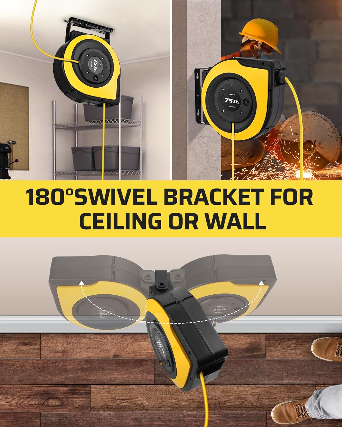 DEWENWILS Retractable Extension Cord Reel, 40 FT & 75FT Retractable Extension Power Cord