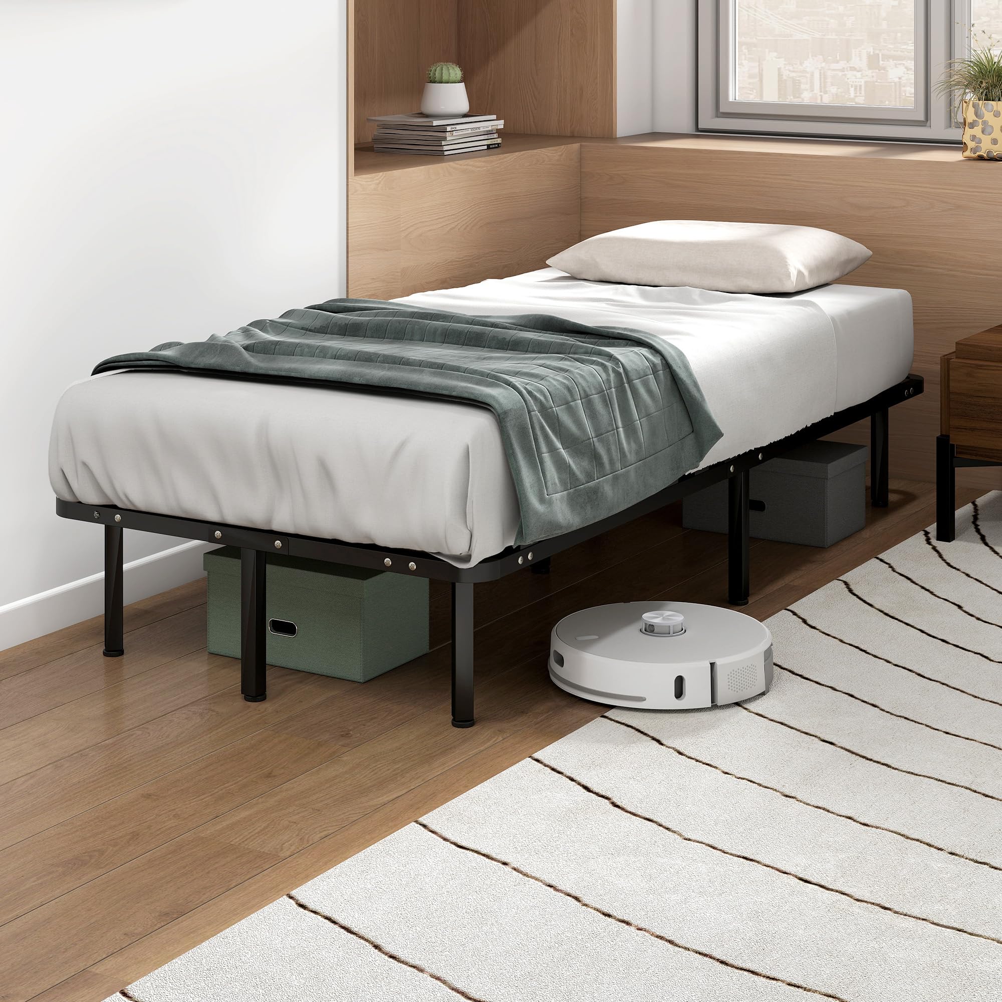 HOMCOM Struttura Letto Singolo 90x190 cm a 28 Doghe, Rete Letto Singolo in Legno con Struttura in Acciaio e Spazio Contenitore Inferiore, per Camera da Letto, Montaggio Facile, Altezza 31cm, Nero