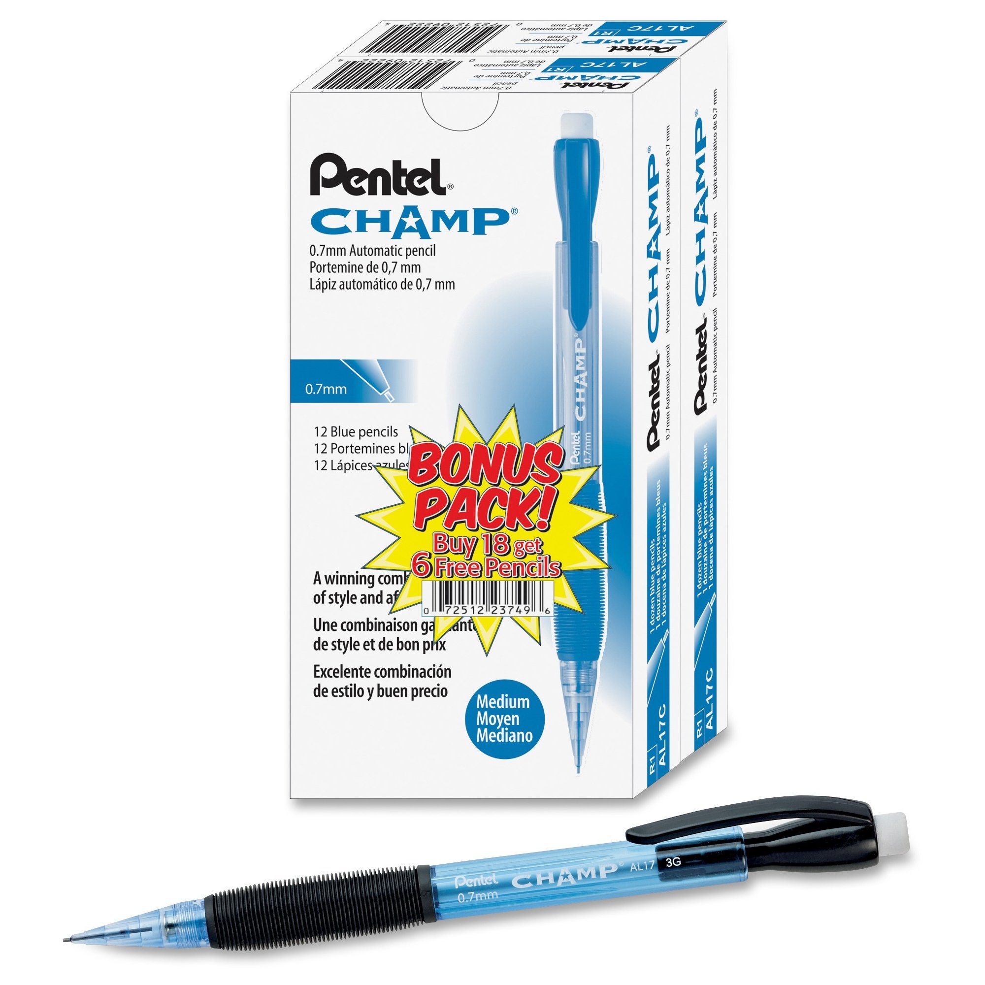 Pentel Mechanical Pencil, Refillable, .7mm, 24/PK, Blue Barrel (PENAL17CSWUS)