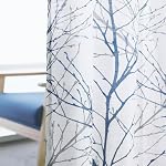 FMFUNCTEX Semi Sheer Rideaux de lin, Rideaux bleus et blancs 84 Inches Long pour salon, Tree Branch Imprimez les rideaux pour chambre, filtre à lumière Confidentialité Rideaux de fenêtre Grommet 2 Panneaux