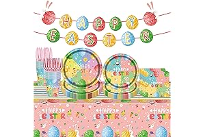 98PCS Easter Party Supplies Happy Easter Paper Plates and Napkins Colorful Easter...
