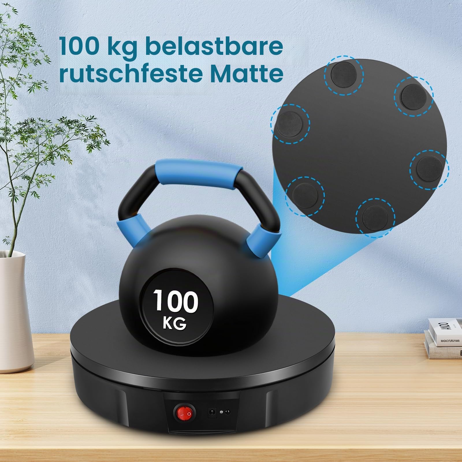 Elektrischer Drehteller, 100KG 30CM Drehscheibe Elektrisch, Elektrischer Drehteller mit Fernbedienung Einstellbare Geschwindigkeitsrichtung Mit 5-Farbiger Hintergrundtafel für Fotografie