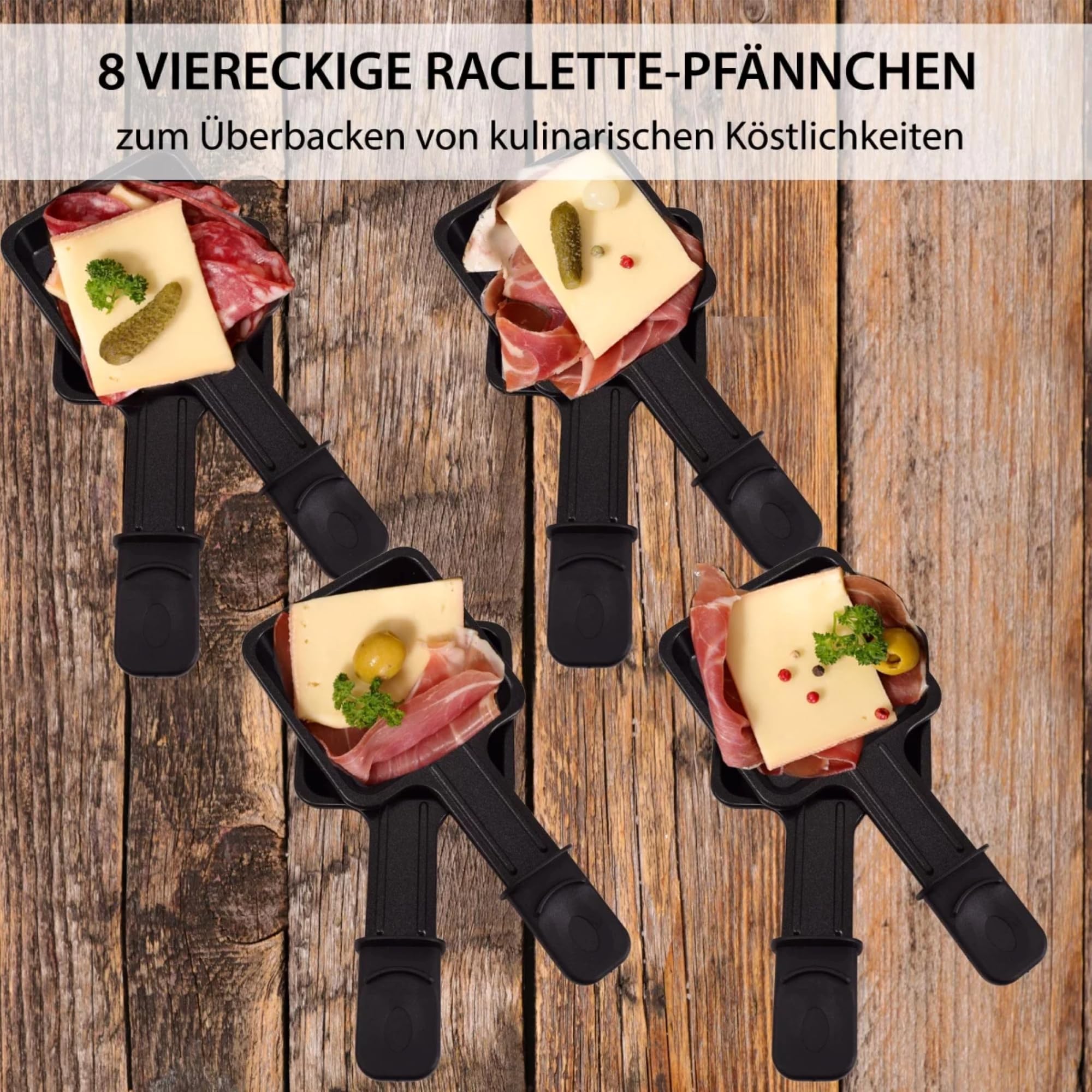 Syntrox Germany Raclette-Grill Set Lugaro, Tischgrill, 1500Watt für 8 Personen, Party-Raclette Set Lugano mit Wechselplatten, 10kg, Edelstahl, Multifunktional, Steaks, Fisch, gegrilltes Gemüse