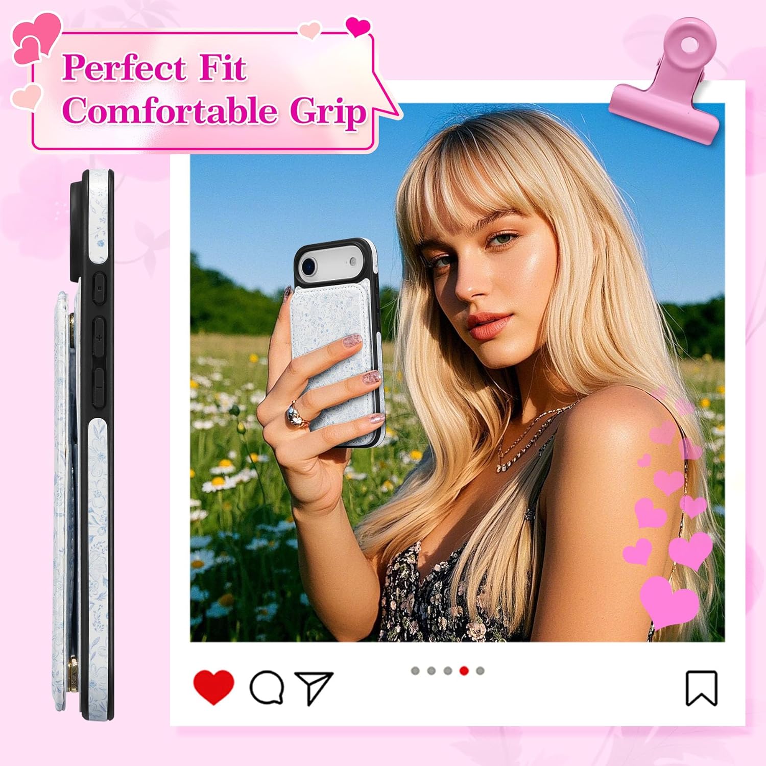 ZCDAYE for iPhone Air Wallet Case with Card Holders, PU Leather Double Magnetic Clasp Kickstand Trendy Girly Women Case for iPhone 17 Air (6.5 inch),Blue Flower - Image 7