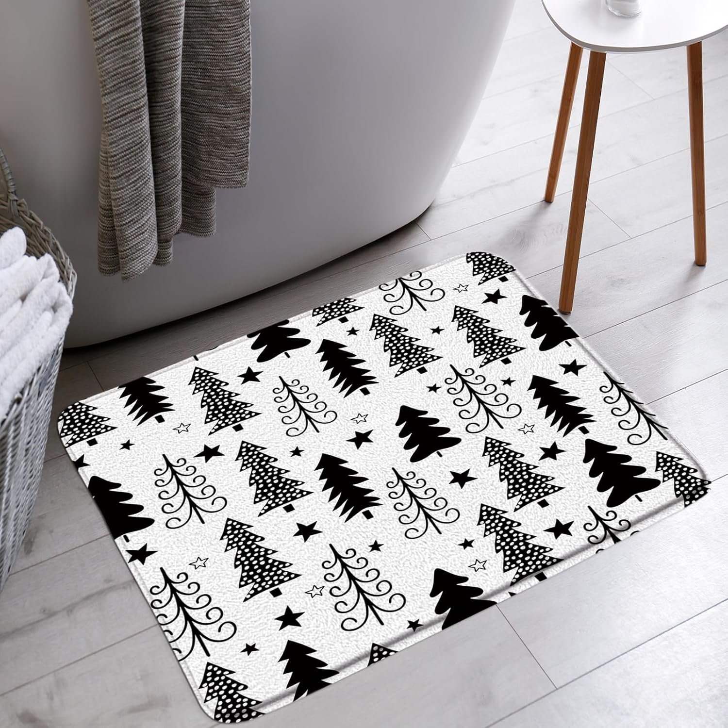 Merry Christmas Bath Mat Christmas Tree Star Blue Pink Green Cartoon New Year Winter Holiday Bathroom Bathtub Floor Rugs Doormat Toilet Decor,24 x 70 in