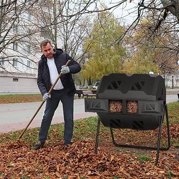 Compost Bin, 43 Gallon Large Capacity Composting Bins Tumbling Composter, Outdoor Composting Bin with 2 Sliding Doors & Solid Steel Frame for Garden Yard