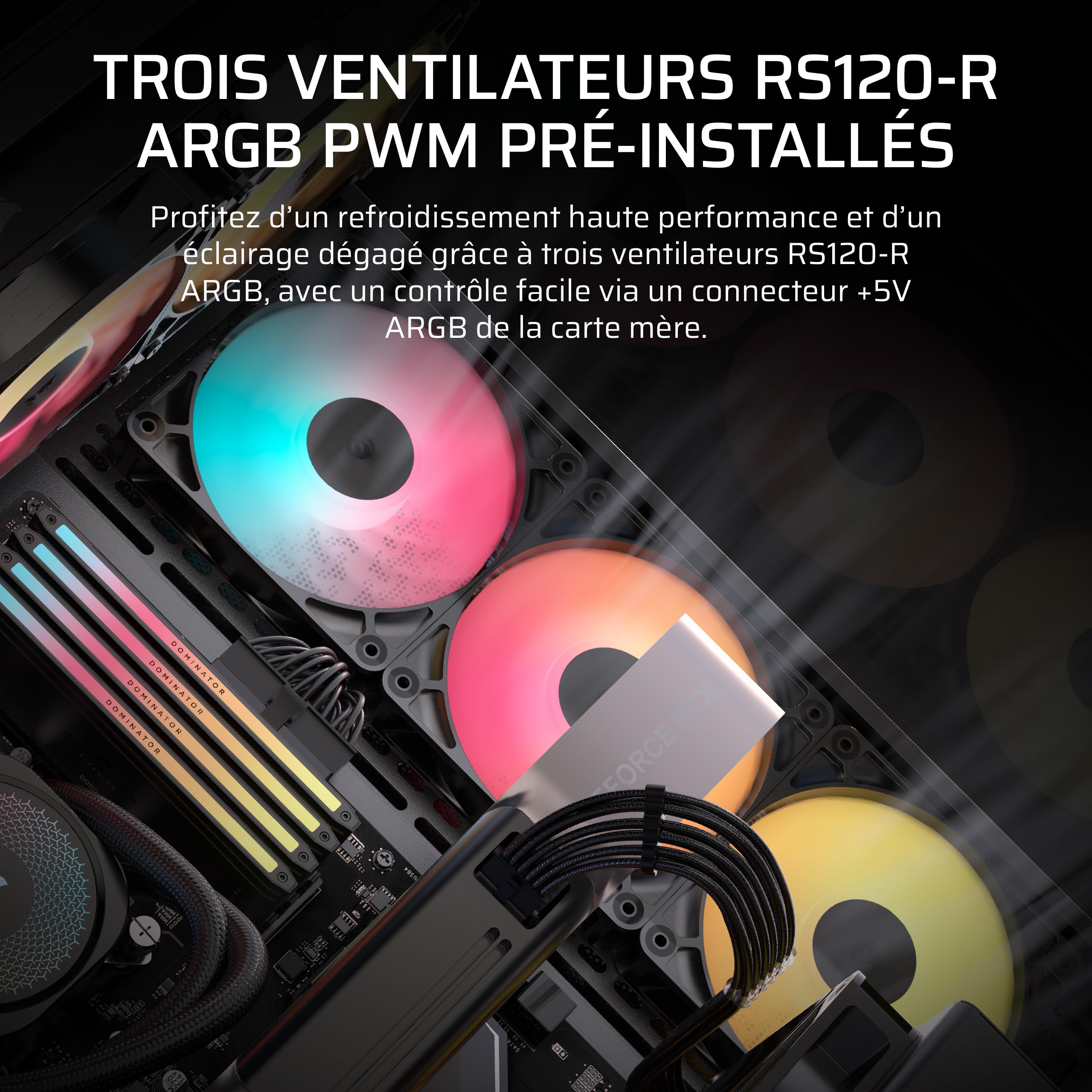 CORSAIR 3500X RS-R ARGB Boîtier PC Mi-Tour Vitre Panoramique 3 Ventilateurs RS120-R ARGB Noir