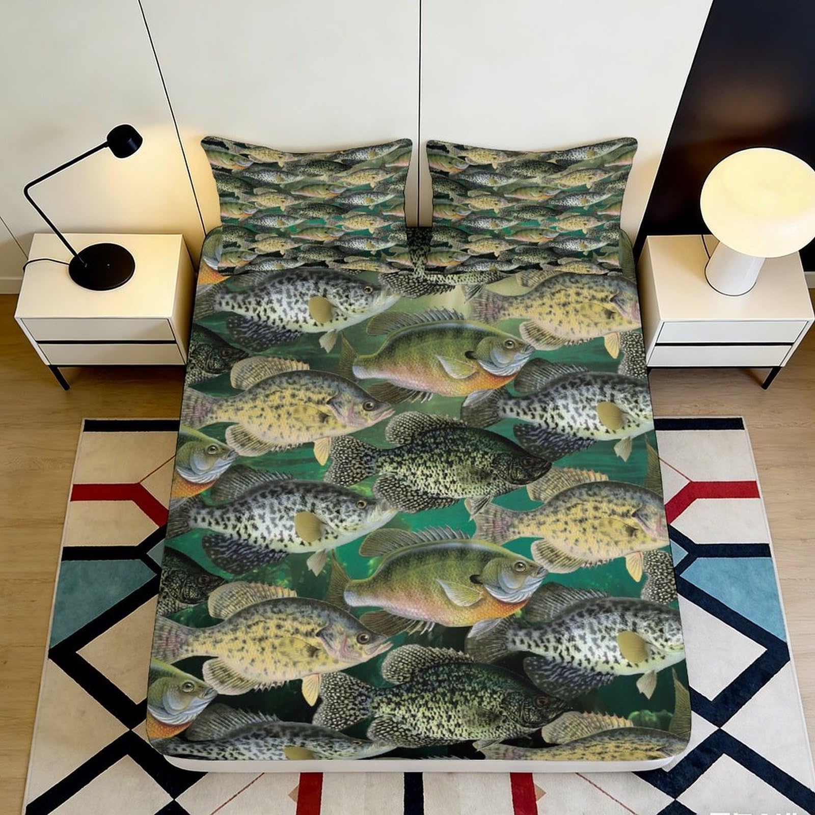 3D Printed Fish Pattern Fitted Sheet Microfiber Deep Pocket Non-Slip Bedroom Bedding Fish Mattress Fitted Cover Washable 90x200x25cm 90x200x25cm