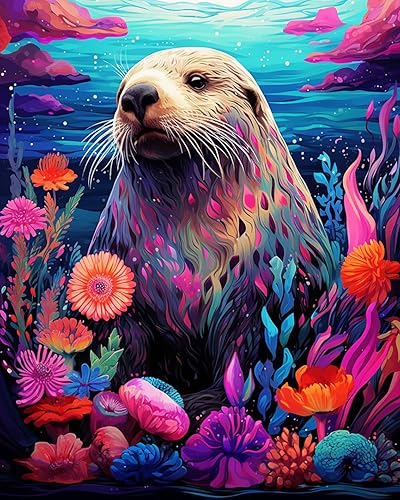 Miniatura 4 de Tucocoo Bonito sello de pintura de perro por números para adultos principiantes, animales del océano, kit de pintura acrílica por números, regalos