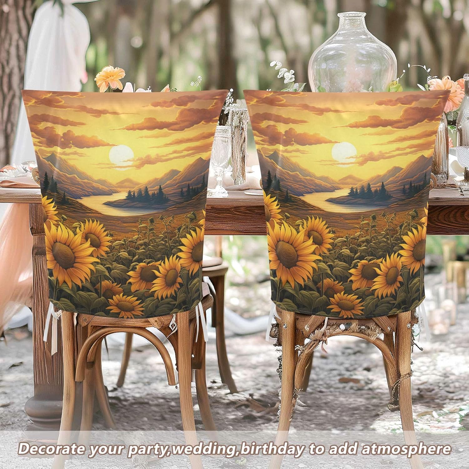 ALAZA Sunflowers Landscape Chair Back Cover Set of 6, Washable Reusable Removable Chair Slipcovers Decorative Chair Cover for Home Kitchen Wedding Party