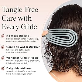 Kitsch Detangler Brush - Flexible Curly Hair Brush for Women, Men & Kids | Detangling Hairbrush with Bendable Frame and Ultra-Smooth Bristles for Wet or Dry Strands - Haze Blue