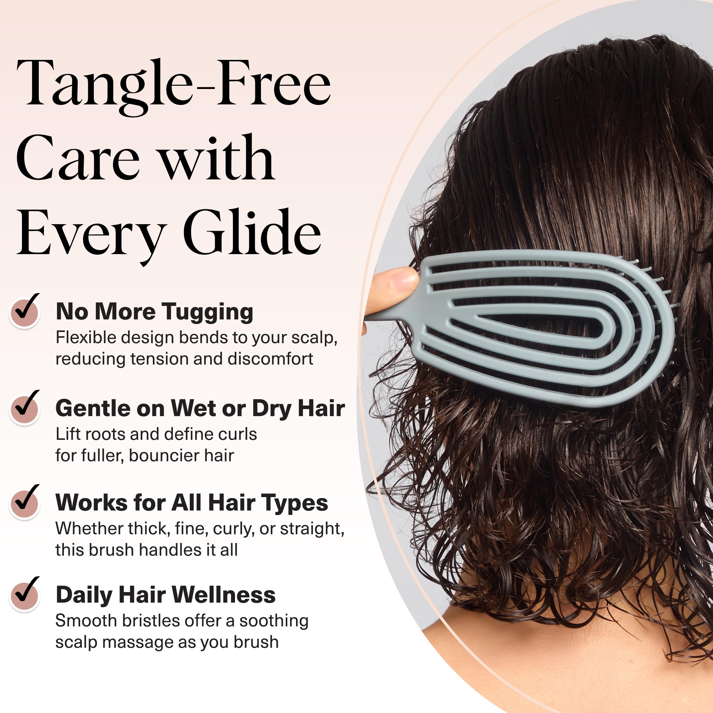 Kitsch Detangler Brush – Flexible Curly Hair Brush for Women, Men & Kids | Detangling Hairbrush with Bendable Frame and Ultra-Smooth Bristles for Wet or Dry Strands - Haze Blue