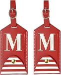 PATIKIL Luggage Tags 2 Pack PU Leather Embroidered Suitcase Tag Letter Travel Tag Privacy Protection Labels for Travel Baggage Suitcase, Pink