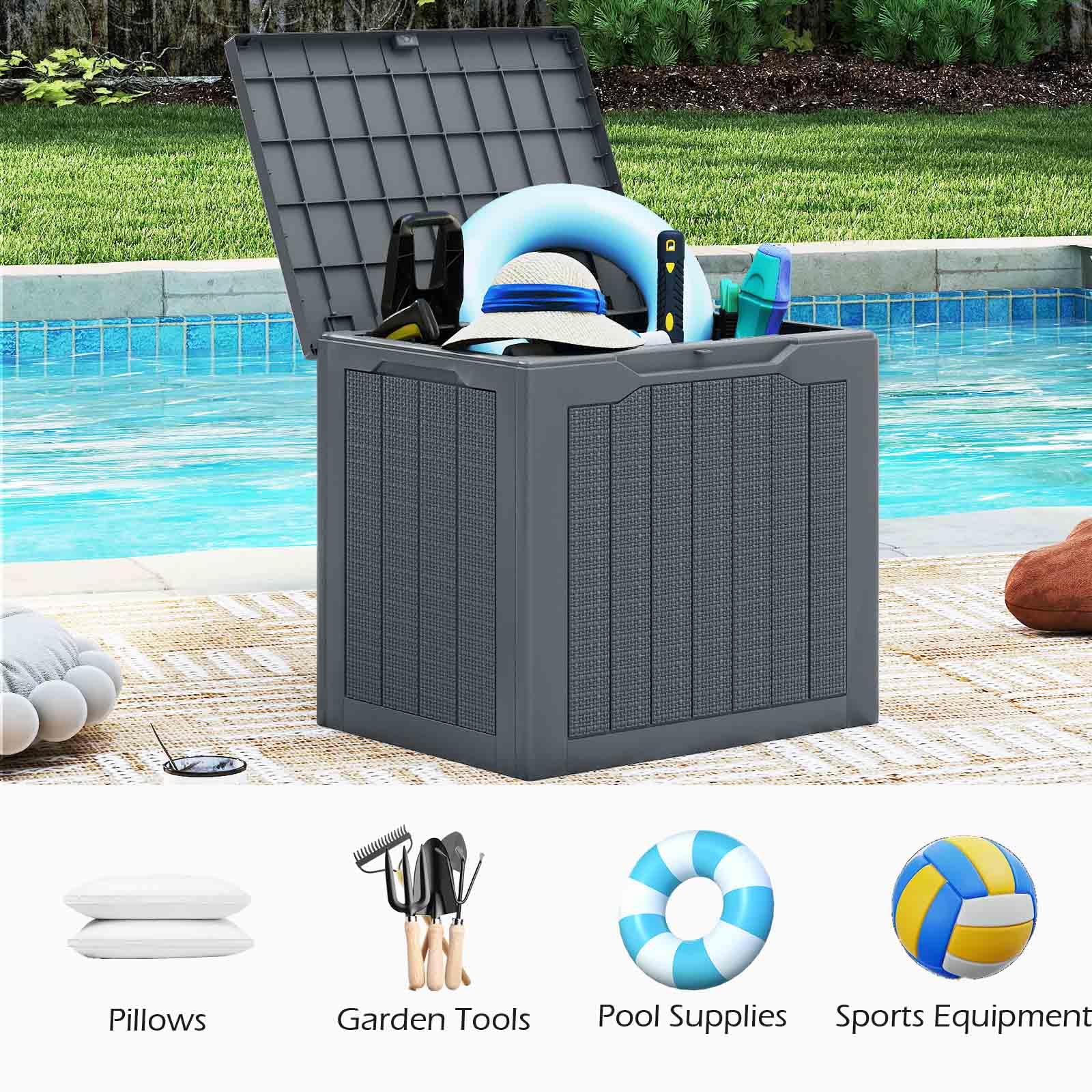 HOMASIS Auflagenbox wetterfest, Gartenbox aus PP-Rattan, abschließbar Aufbewahrungsbox mit Deckel, Gartenmöbel Kissenbox Auflagentruhe Gartentruhe Outdoor (Grau, 96L)