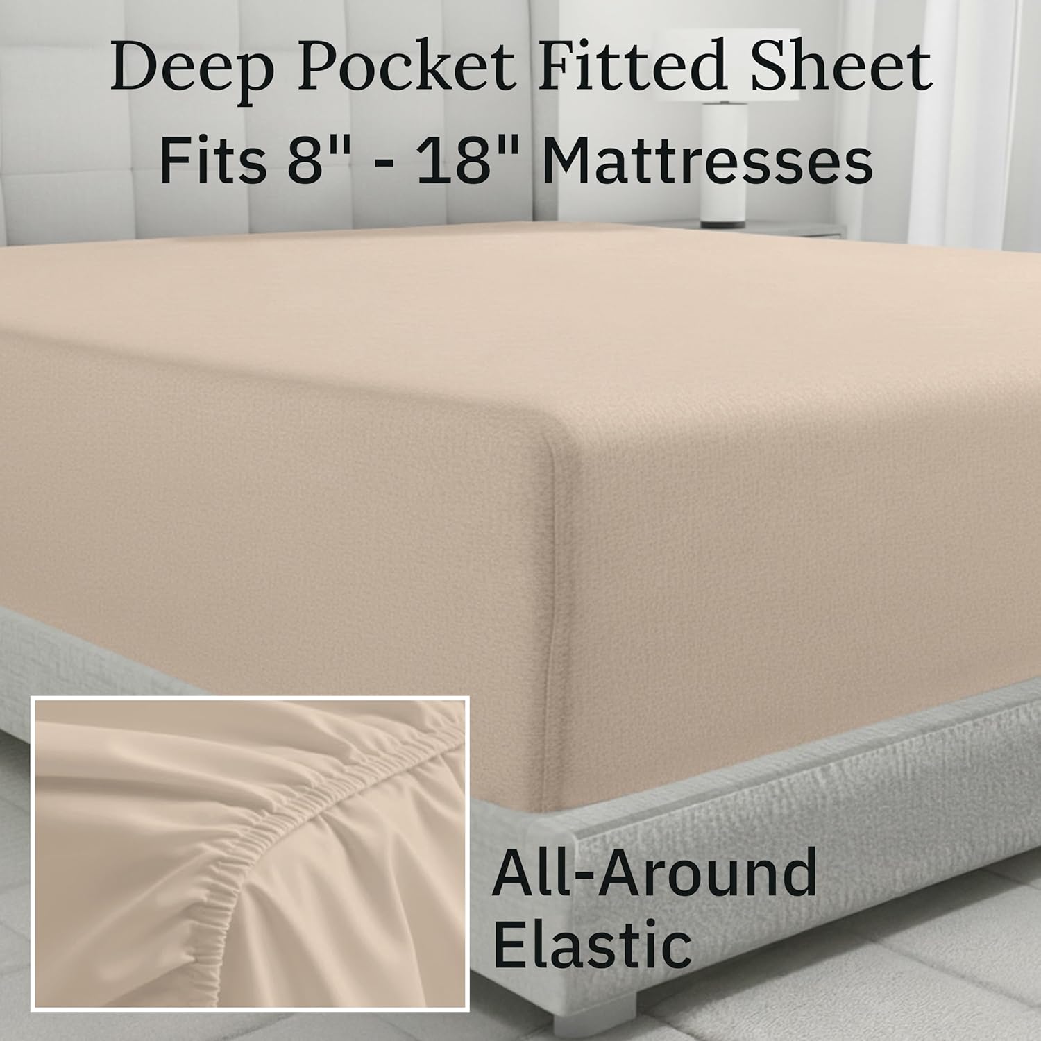 California Design Den Flannel King Bed Sheets Set - Made in Portugal 100% Cotton, Thick, Velvet Soft 4-Piece Flannel Sheets King Size Set, Triple-Brushed with Extra Deep Pockets - Beige Bliss