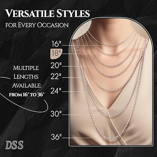 Miniatura 2 de Collar de cadena de plata de ley 925 de 0.059 in con corte de diamante, para mujeres y niñas, cierre de pinza de langosta mejorado, fabricado