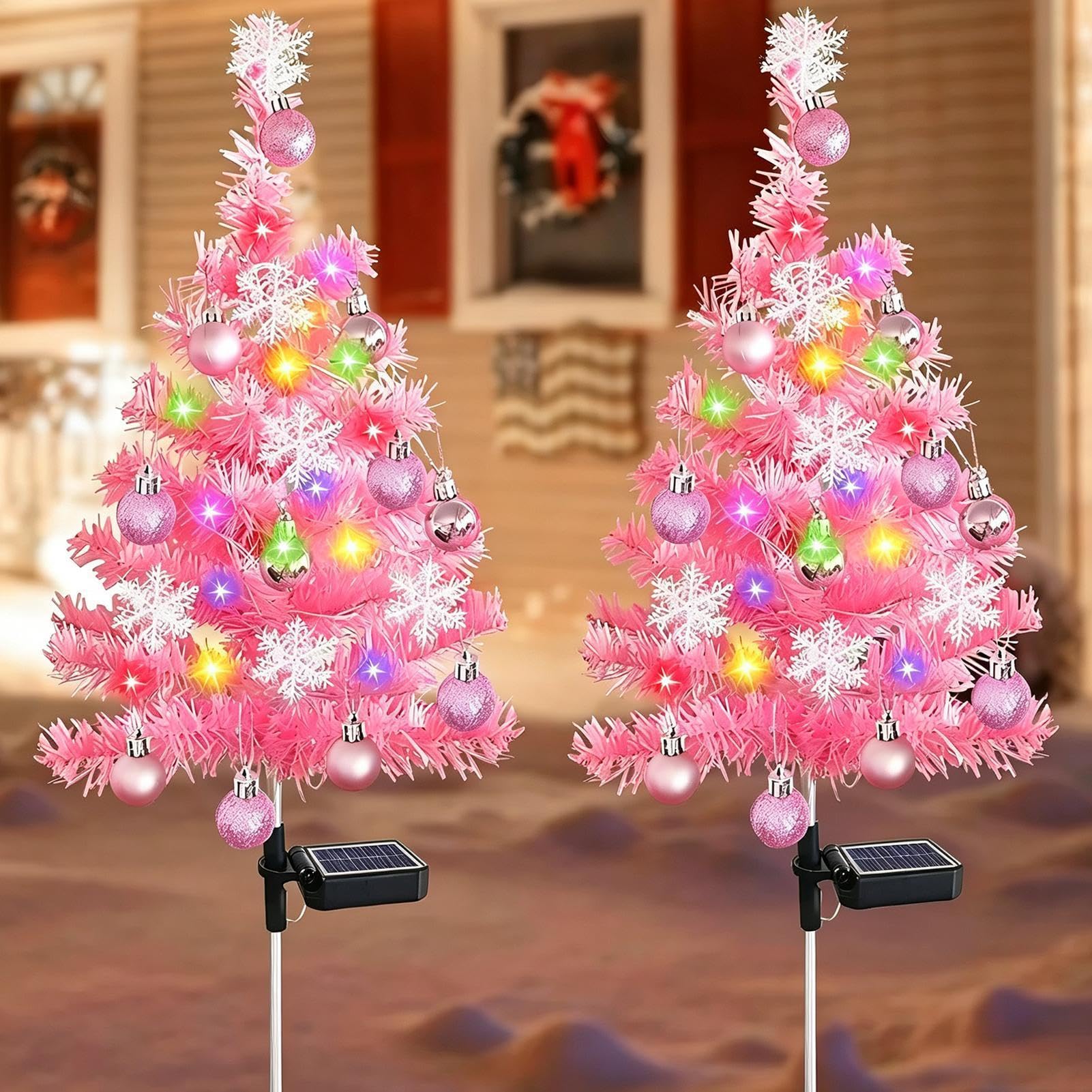 Albero di Natale Solare Ornamenti Rosa Impermeabili
