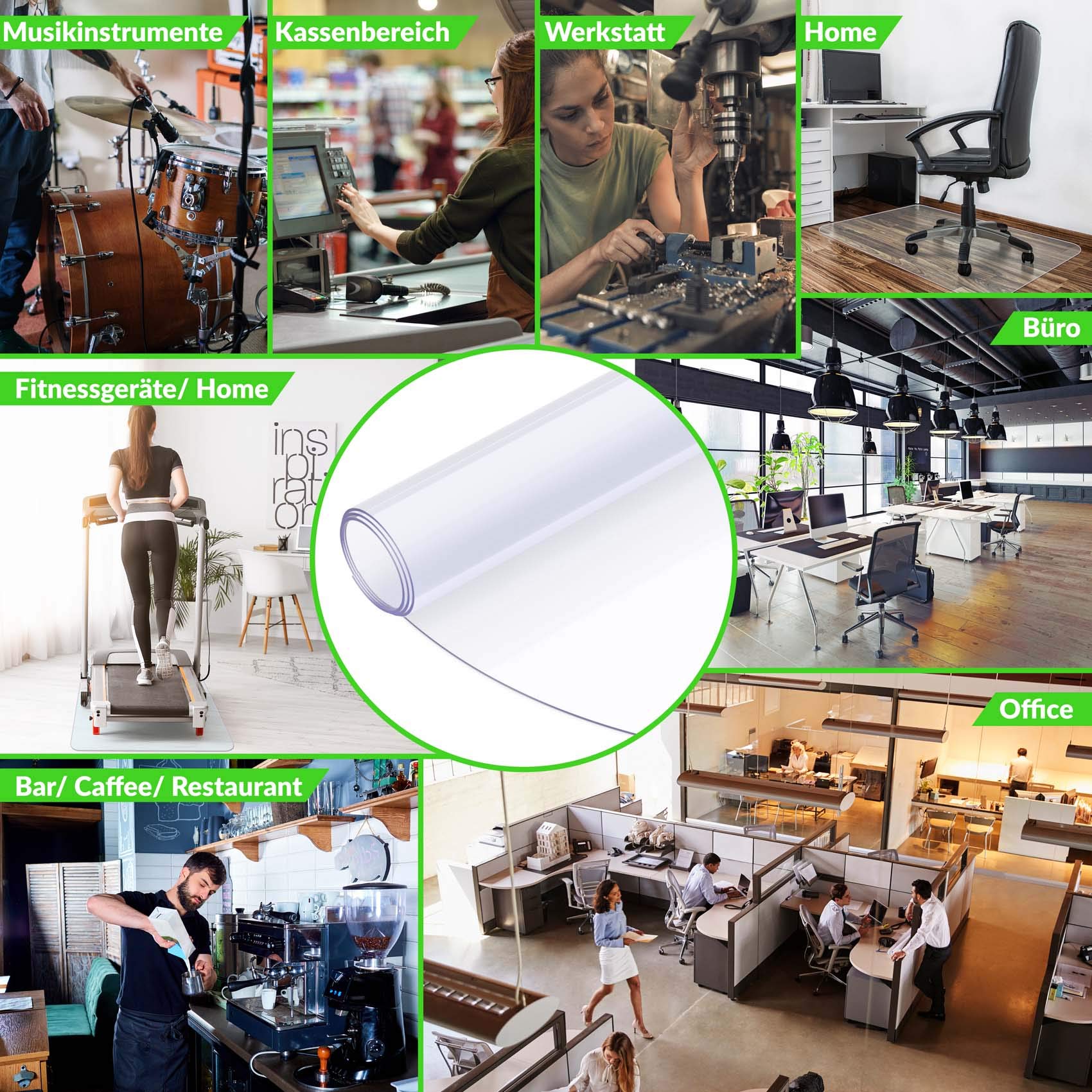Bodenschutzmatte Transparent Schutzmatte Schonmatte rutschfest für Hartböden 36 Größen Bürostuhlunterlage 119x119cm Rund