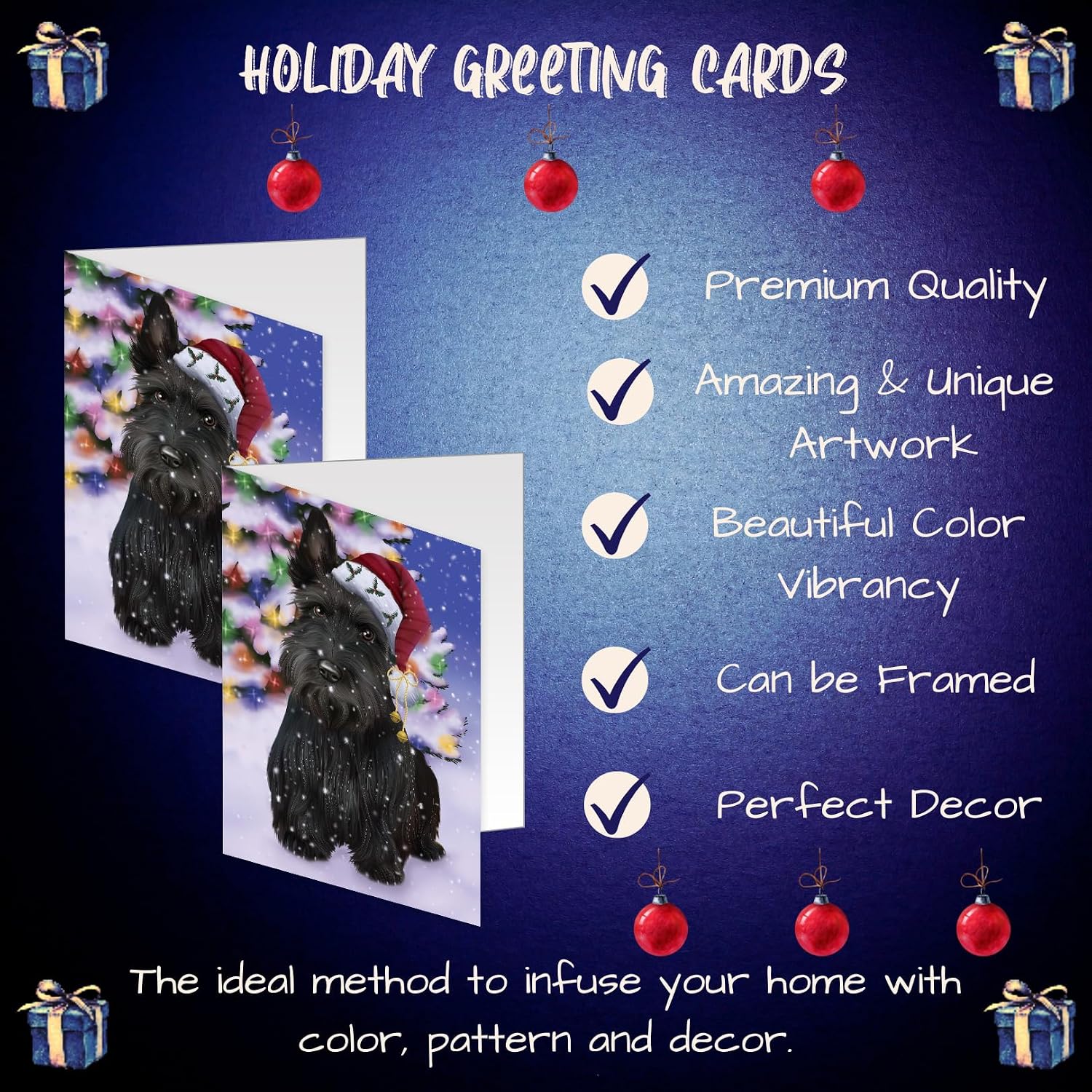 Winterland Wonderland Scottish Terrier Dog Greeting Cards - Adorable Pets Invitation Cards with Envelopes - Pet Artwork Christmas Greeting Cards (10 Greeting Cards)