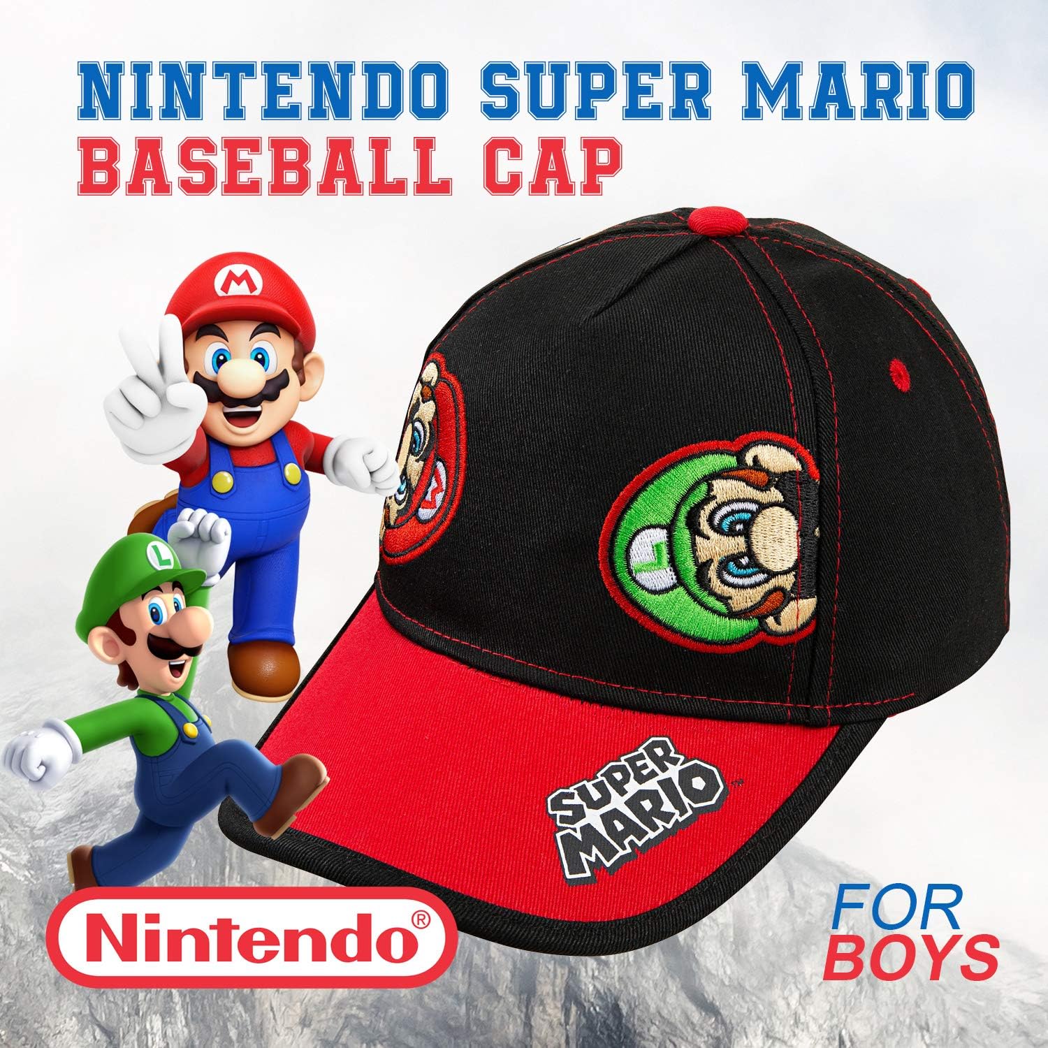 Nintendo Super Mario and Luigi Black Cotton Baseball Cap – Size Boys’ 4-14 [6014] … - Image 2