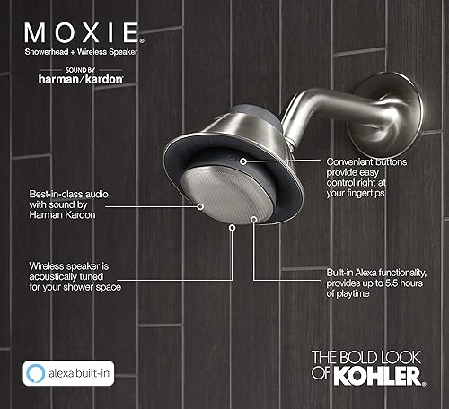 Miniatura 5 de KOHLER Moxie Alexa - Cabezal de ducha con Bluetooth, radio de ducha, bocina recargable, bocina portátil