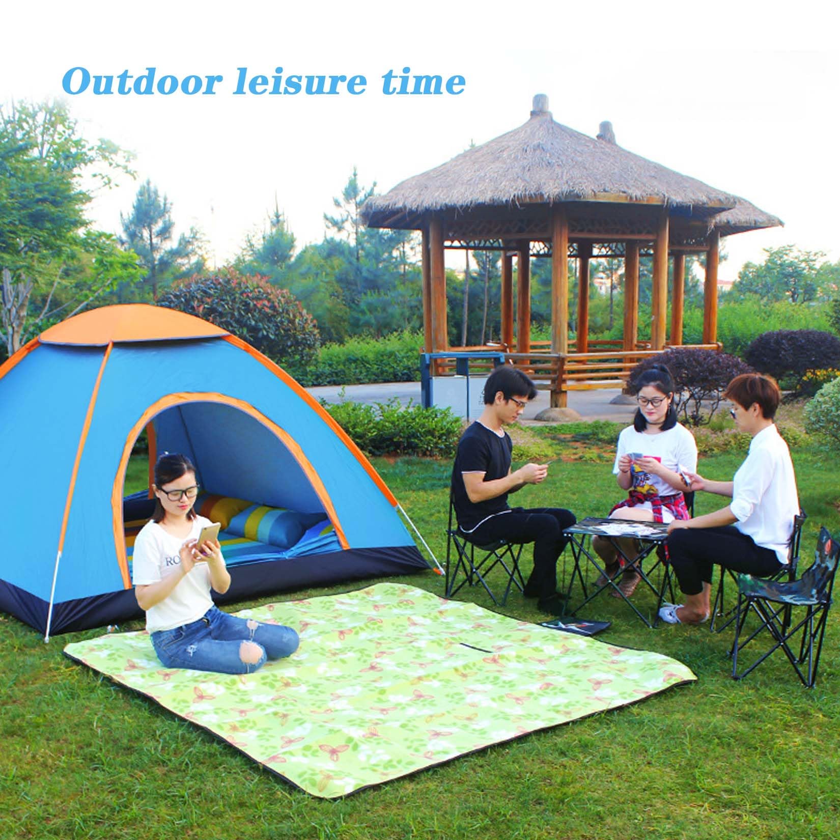 Tenda da campeggio per 2-4 persone, facile da montare, due porte, protezione dalla pioggia e dal sole, adatta per escursioni e campeggio, blu/verde