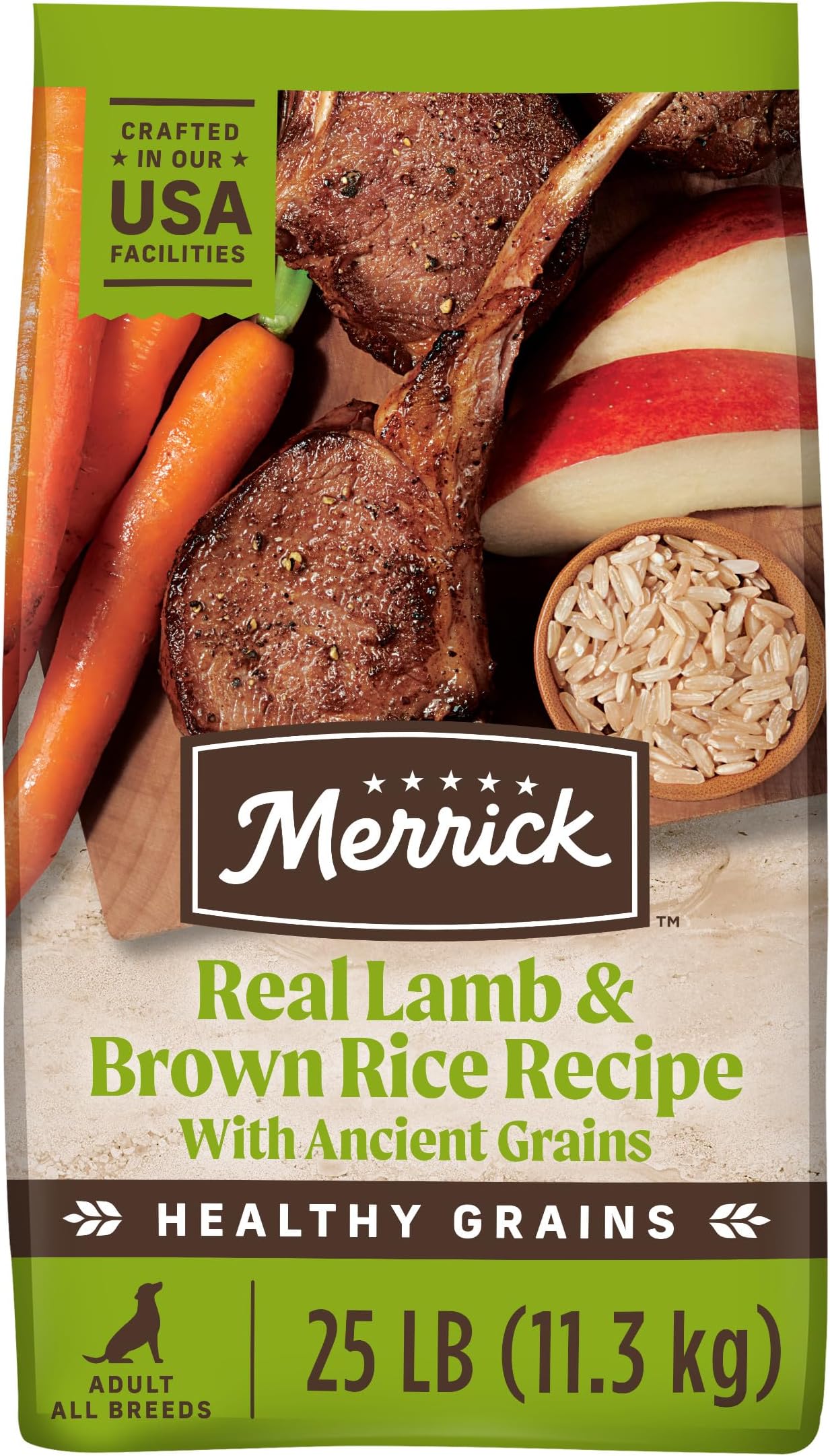Merrick Healthy Grains Premium Adult Dry Dog Food, Wholesome And Natural Kibble With Lamb And Brown Rice - 25.0 lb. Bag