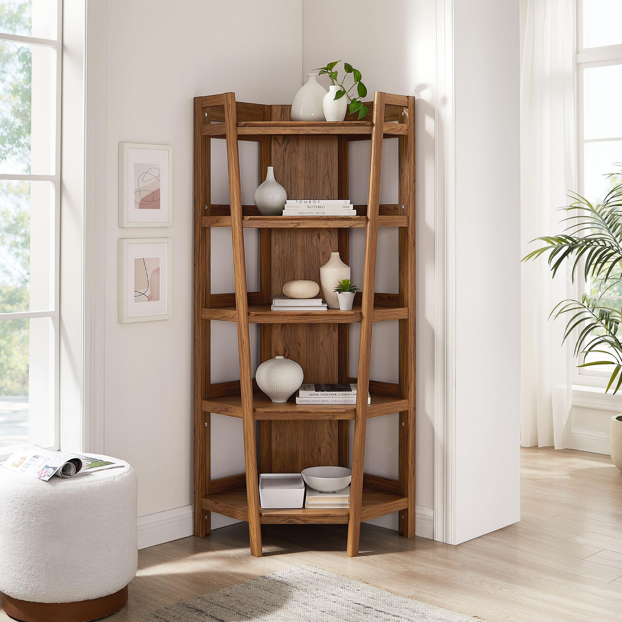 Amazon.com: Modway Bixby 71'' Tall Corner Bookshelf in Walnut - 5