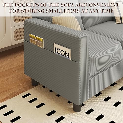 Miniatura 5 de JAMFLY Sofá modular en forma de L con otomana de almacenamiento, sofás pequeños para sala de estar, sofá tapizado de tela con otomana móvil para