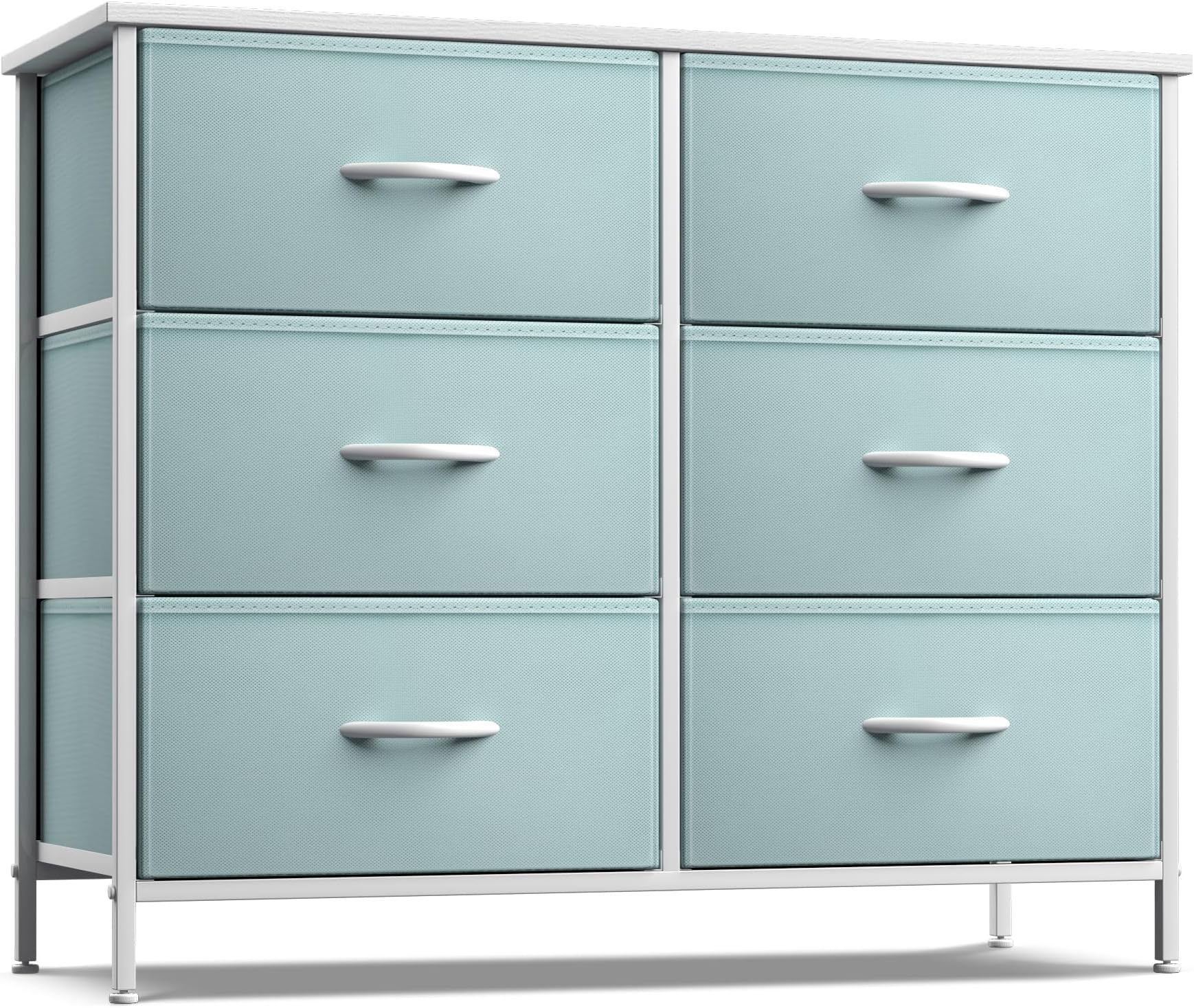 Sorbus Dresser with 6 Drawers - Furniture Storage Tower Unit for Bedroom, Hallway, Closet, Office Organization - Steel Frame, Wood Top, Easy Pull Fabric Bins (6-Drawer, Pastel Aqua)