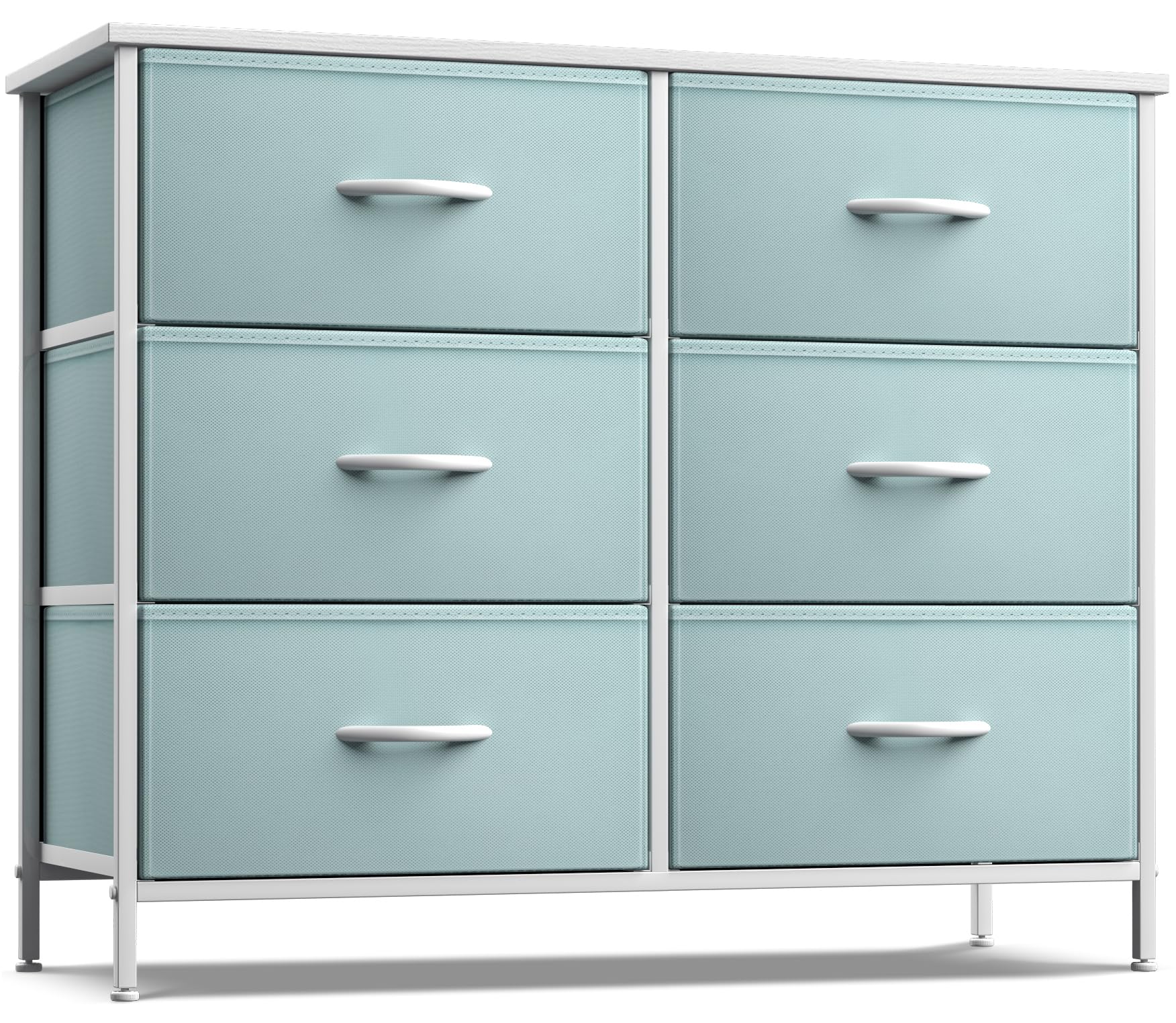 Sorbus Dresser with 6 Drawers - Furniture Storage Tower Unit for Bedroom, Hallway, Closet, Office Organization - Steel Frame, Wood Top, Easy Pull Fabric Bins (6-Drawer, Pastel Aqua)