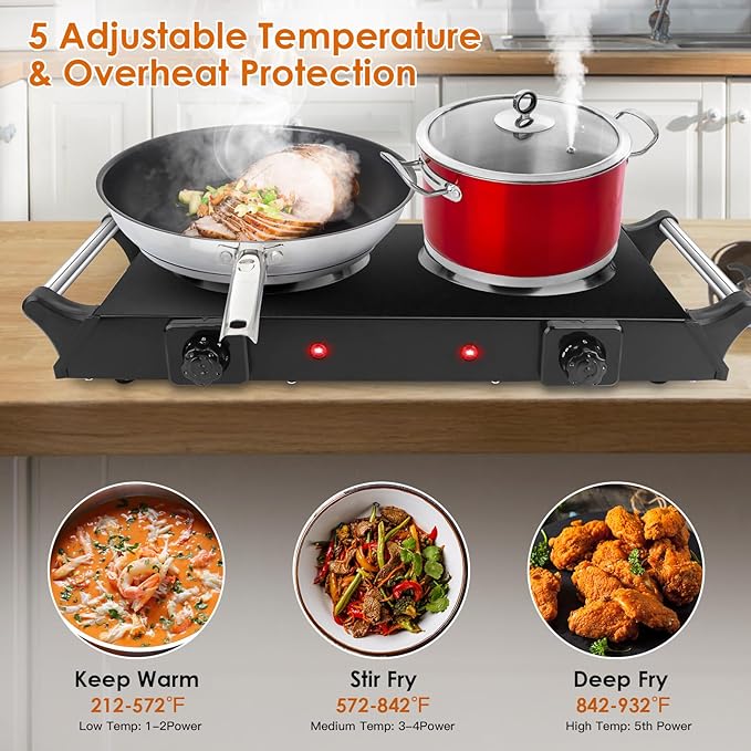 Estufa Eléctrica de 2 Puestos 2000W con Control de Temperatura miniatura 3