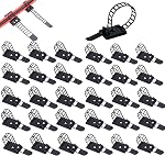 50Pcs 1.19in Width Black Adjustable Self-Adhesive Cable Straps -Cord Clamps for Wire Management – Reusable Cable Ties for Home, Office, Car, and More