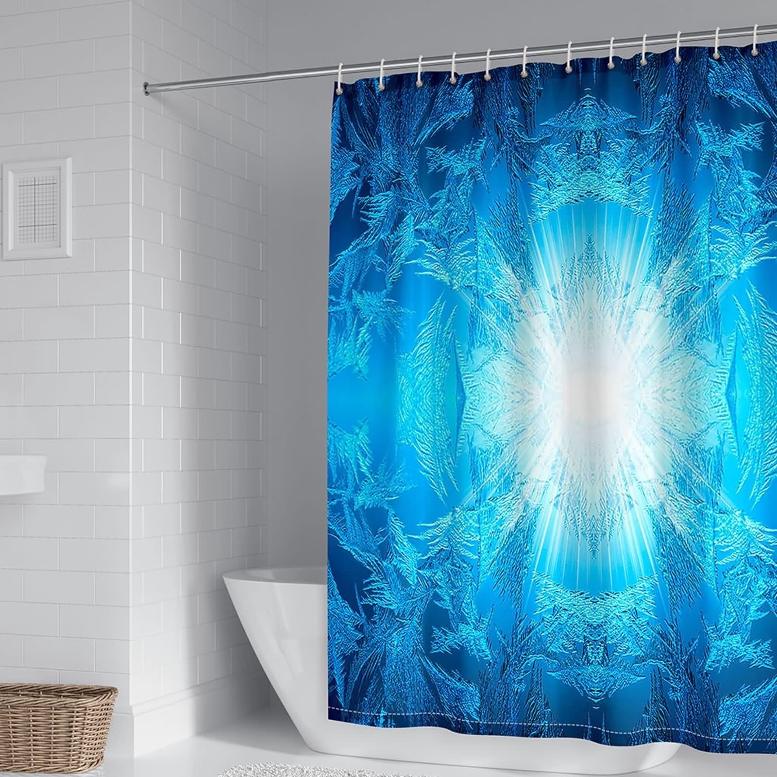 Duschvorhang 180X200, Duschvorhang Textil Waschbar Blau Eisblume Duschvorhang für Damen
