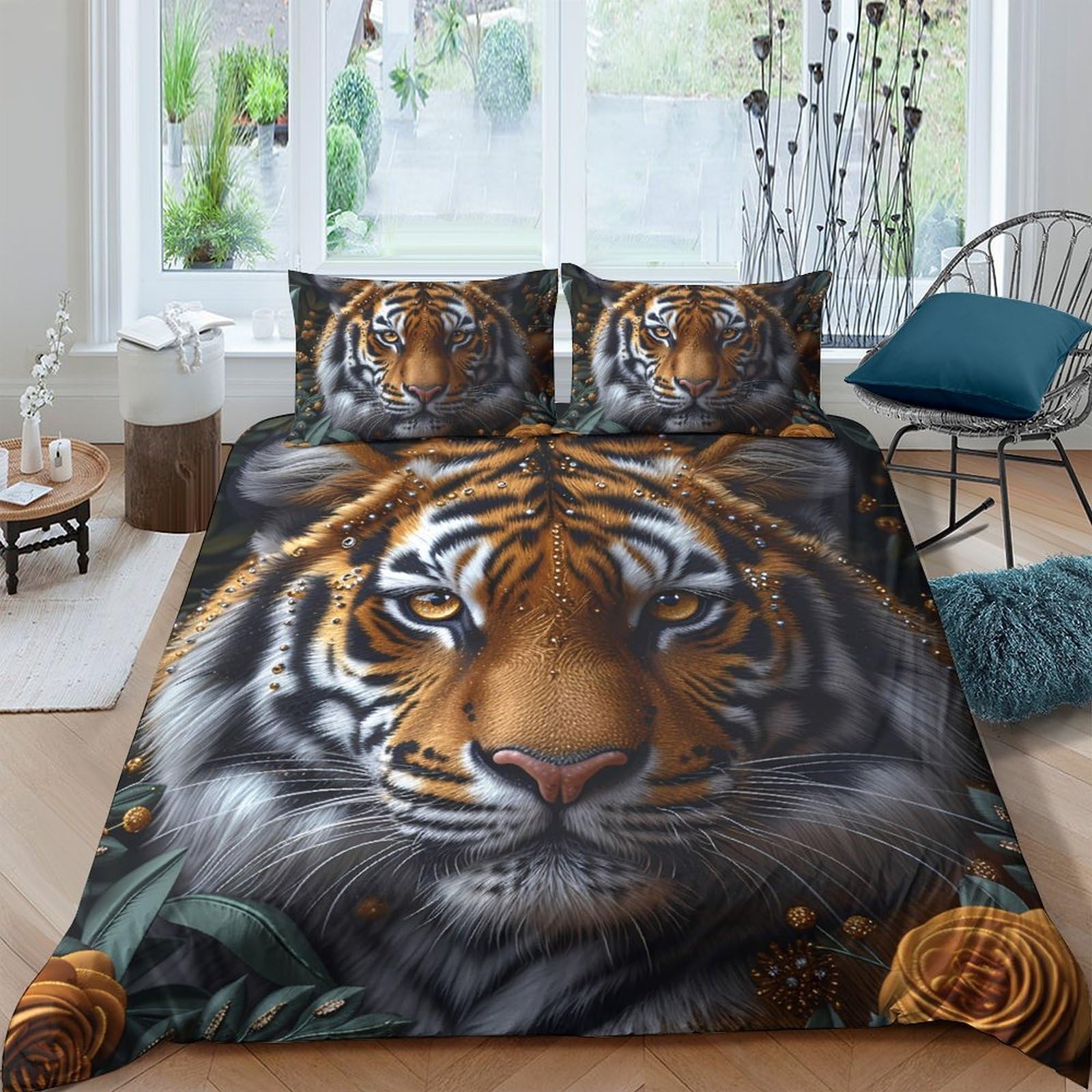 Ctjqhvkz Style-2 3D Printed Tiger Face Fitted Sheet Microfiber Soft Anti-Slip Animal Bed Cover For Bedroom Dorm Mattress Decor Single（135X200cm）