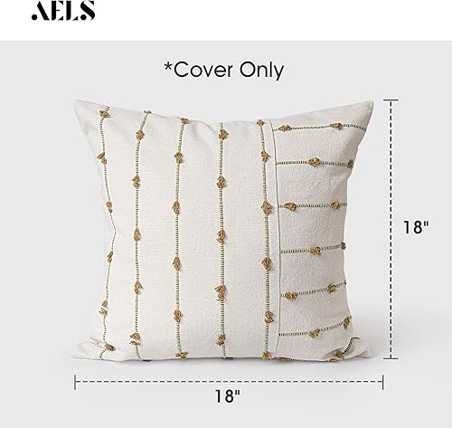 Miniatura 2 de AELS Juego de 2 fundas de almohada decorativas de lino bohemio de 18 x 18 pulgadas, fundas de almohada modernas con textura de granja, funda de