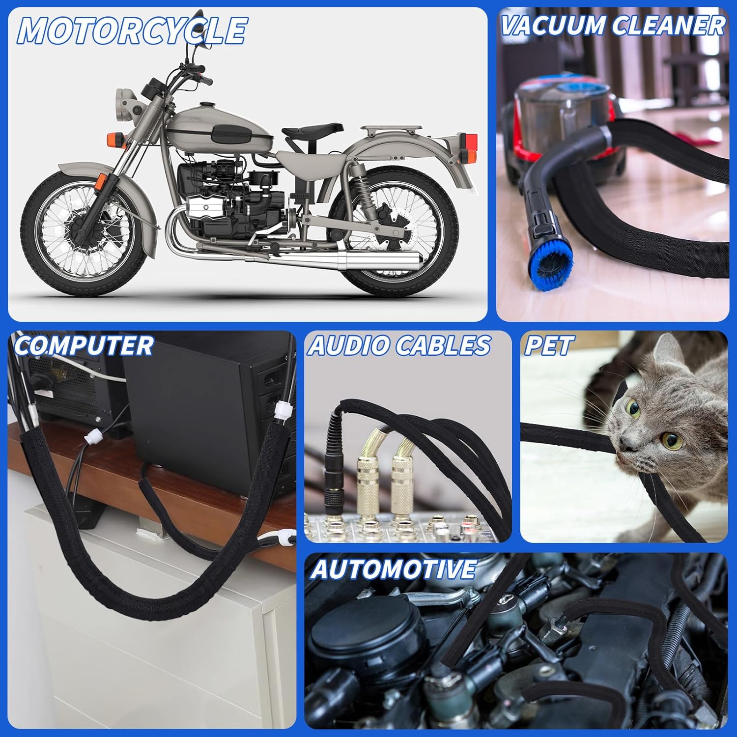30FT Split Braided Sleeve Cable Management, 3/4 Inch Wire Loom Tubing Cord Protector Self-Wrapping, Flexible Cable Sleeve Cord Management for Automotive TV Computer Electrical Cable Protection