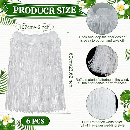 Miniatura 2 de 6 faldas hawaianas de hierba de Luau Hula de 24 pulgadas, vestido de Luau hawaiano blanco para boda, vestido hawaiano Luau elástico con flores de