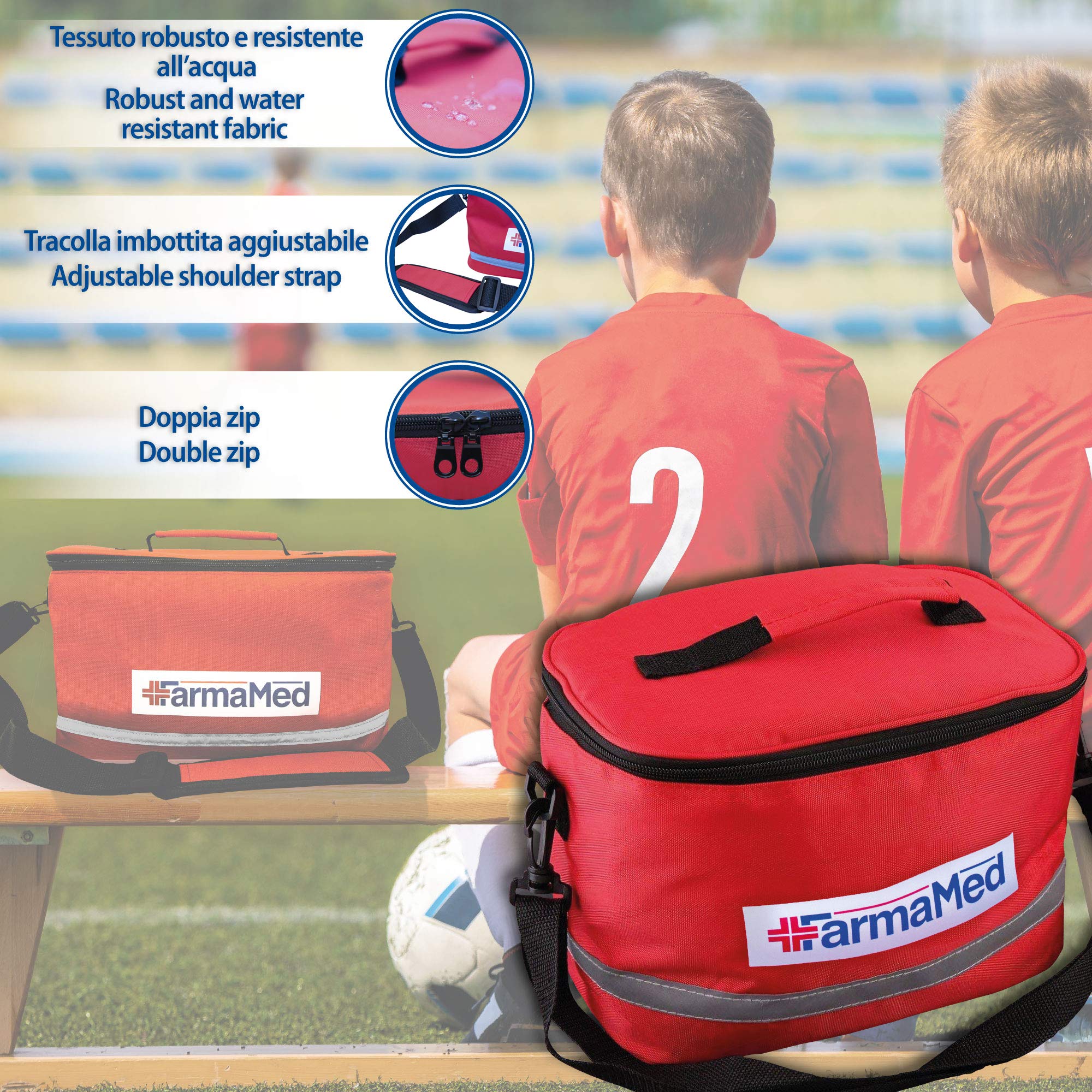 FARMAMED Kit Primo Soccorso Professionale di 220 pezzi, Borsa Medica Sportiva, Kit Pronto Soccorso per auto, casa, viaggio, sport
