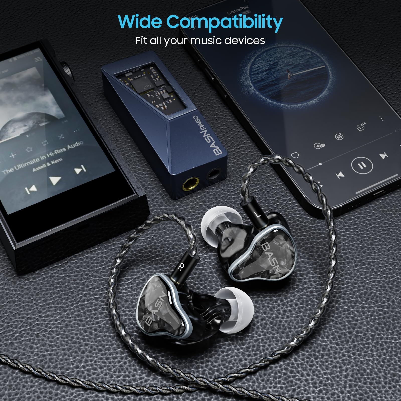 BASN Cavo per cuffie USB C DC100, cavo Litz OFC placcato argento di tipo C, cavo MMCX IEM con connettori bilanciati da 3,5/4,4 mm per auricolari musicisti (nero, tipo C/3,5/4,4 mm)