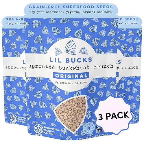 Lil Bucks Cereal paleo, granos de trigo sarraceno germinados, granola sin gluten (original, 3 unidades)