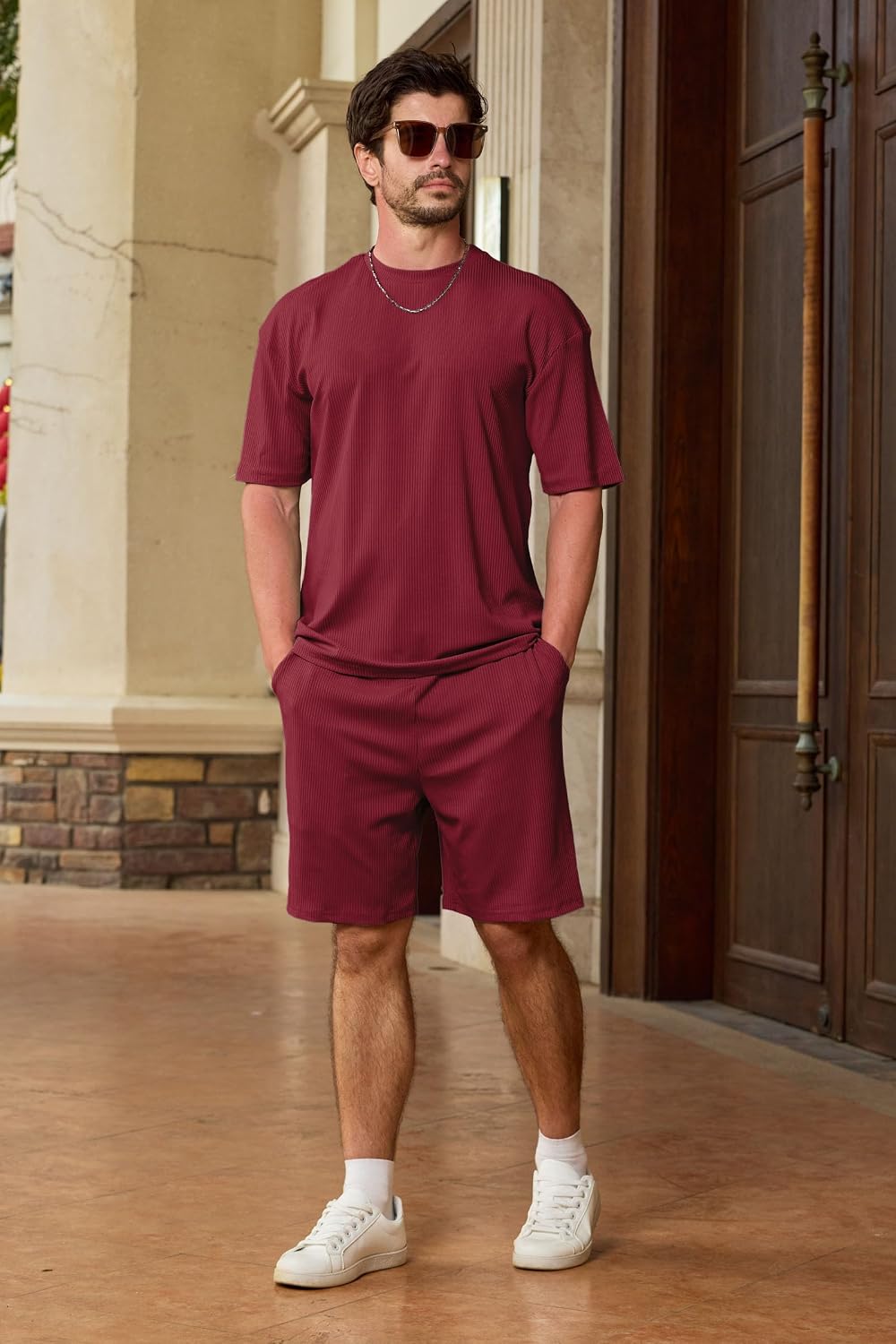 Lexiart Mens Casual 2 Piece Outfits-Short Sleeve Athletic Set Oversize T-Shirts Drawstring Tracksuit Set