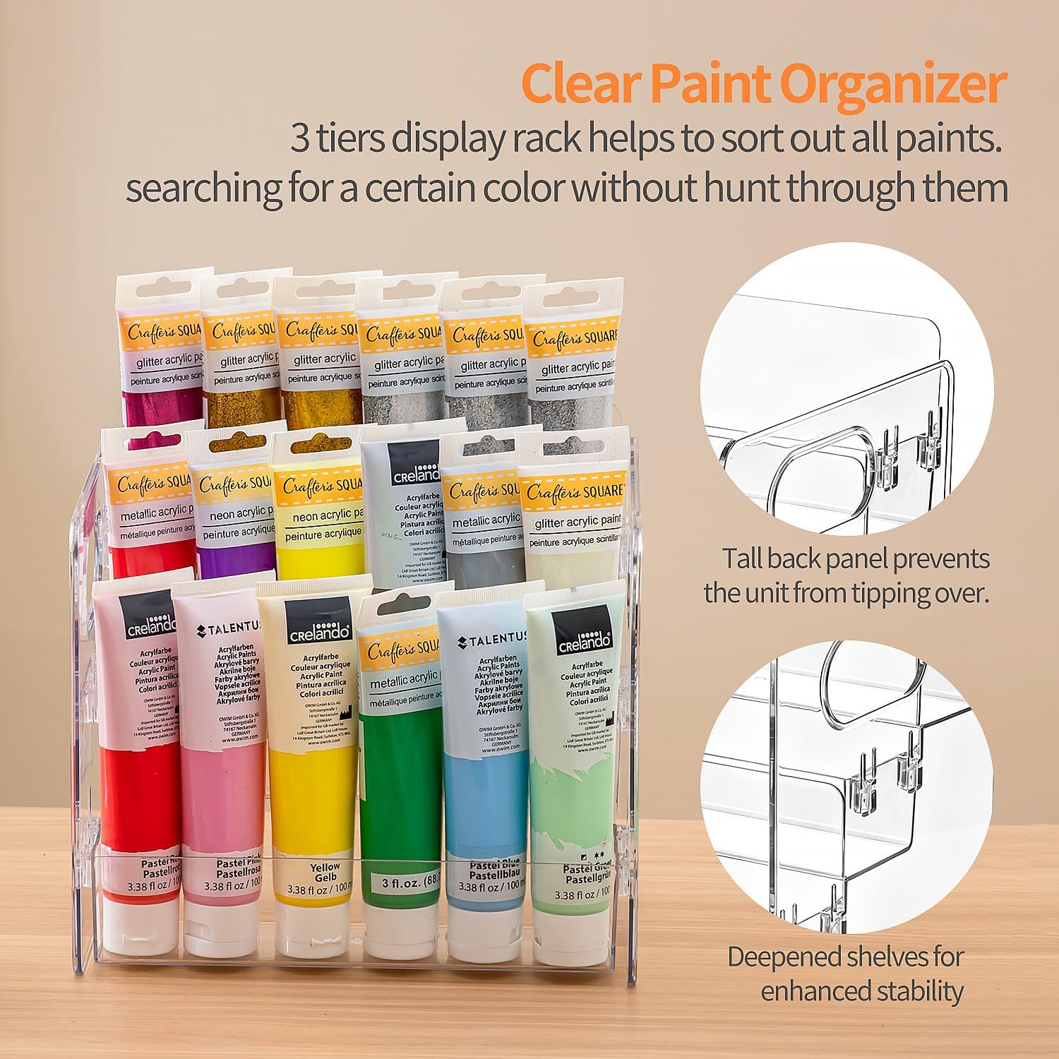 Paint Organizer, Paint Tube Holder Rack for 2oz 3oz 4oz 8.5oz Bottles
