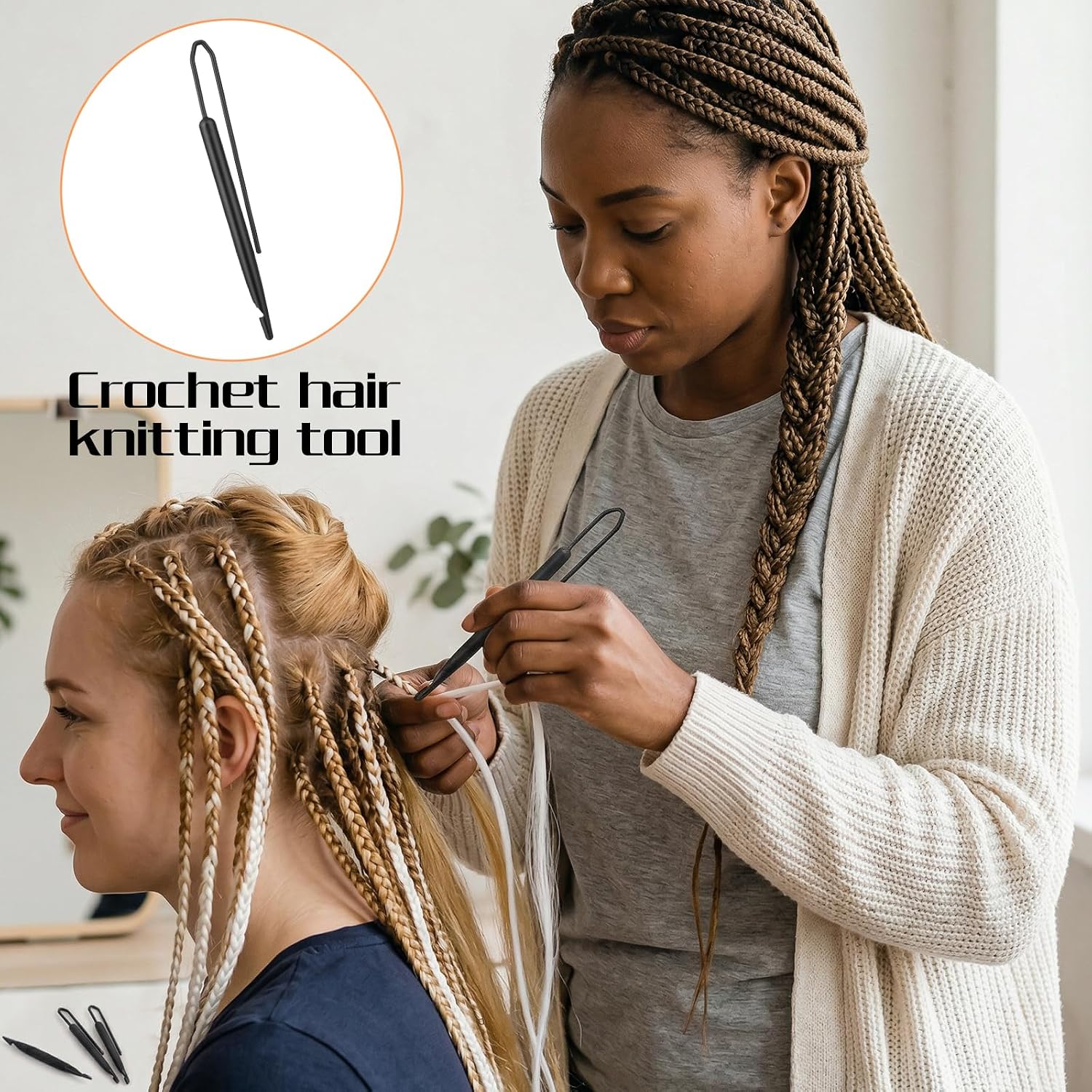 WJIAAA 4 Pack Interlocking Tool for Locs, Double Ended Dreadlock Crochet Hook and Latch Hook, Crochet Needle for Sister Locks Maintenance Dreads Hair Styling
