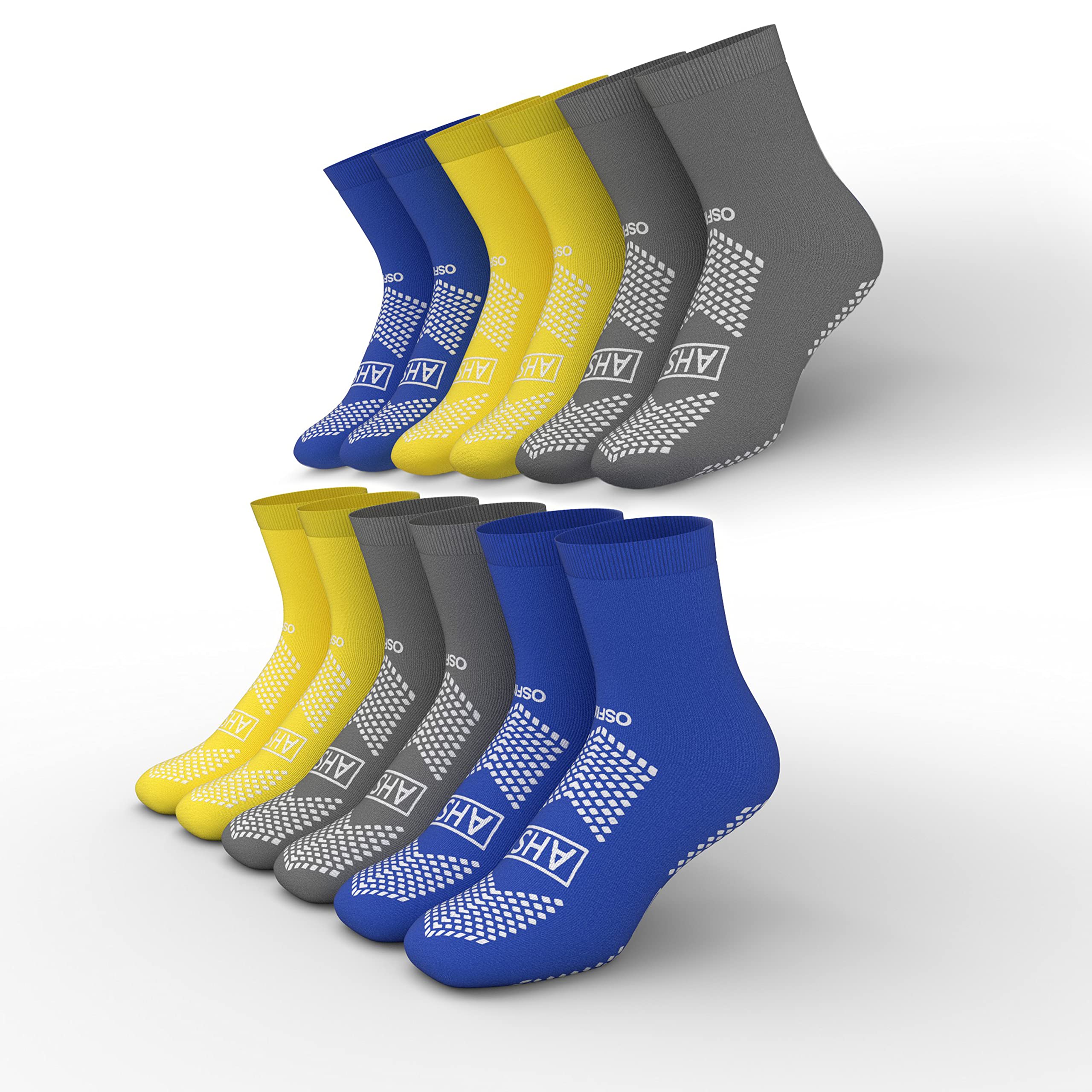 AMERICAN HOSPITAL SUPPLY American Hospital Supply Grippy Socks | Hospital Socks Assorted Colors, One Size Fits Most, Polyester-Spandex Knit with Elastic Cuff | 6 Pairs of Non Skid Socks