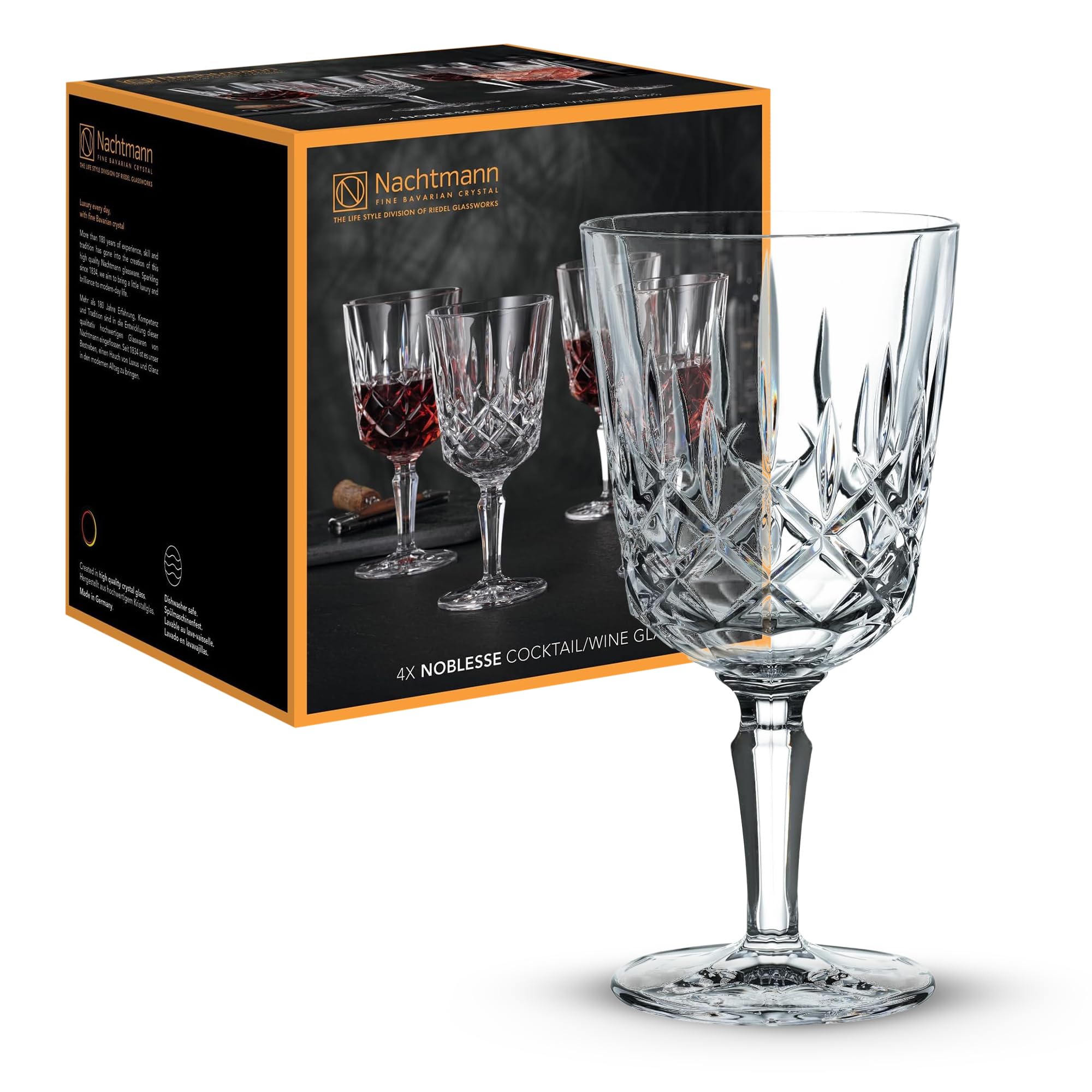 Nachtmann Spiegelau Noblesse 104247 Cocktail/Wine Glass, Set of 4, Transparent Cocktail Glasses/Wine Glasses, Crystal Glass, 355 ml