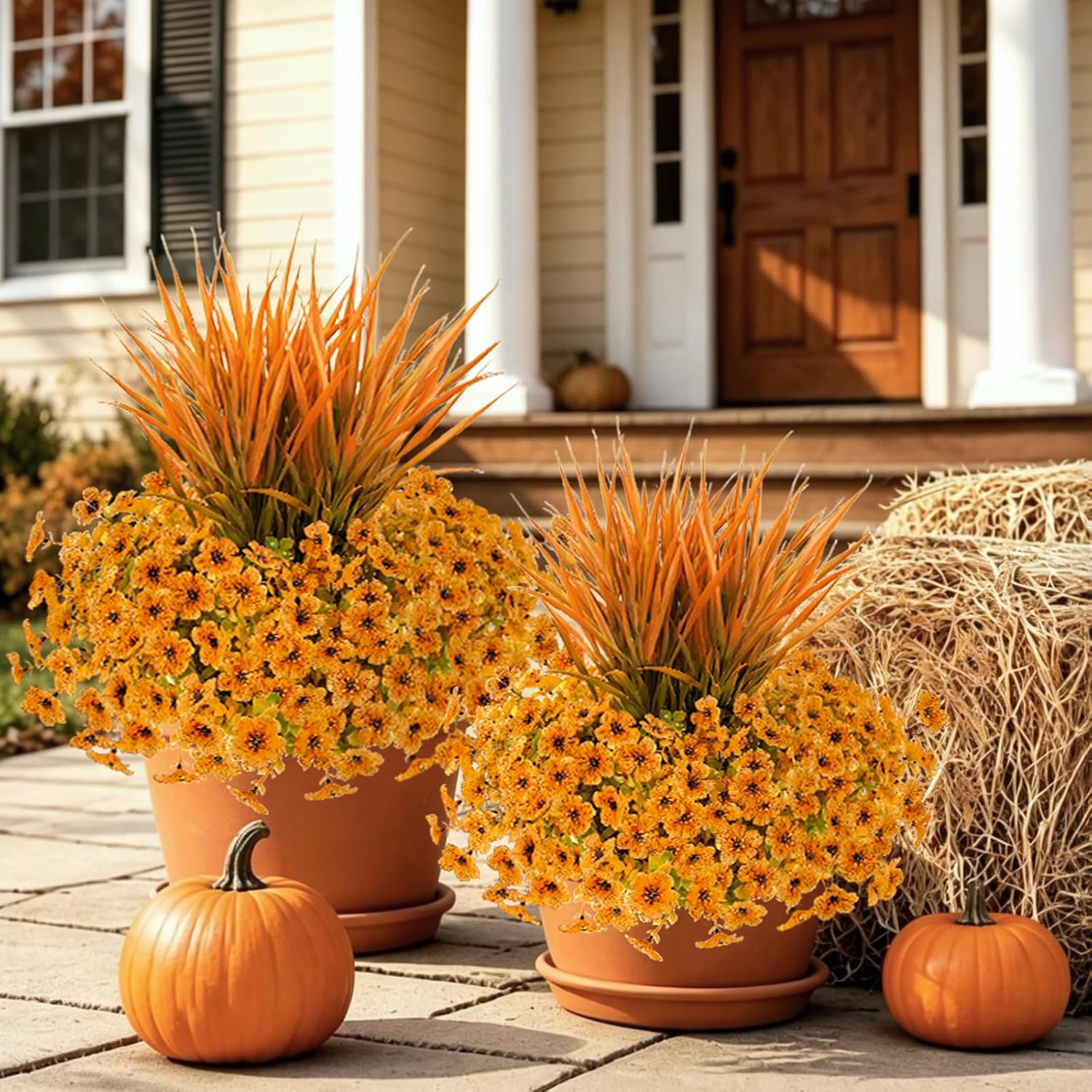 15 Pcs Fall Mums Artificial Flowers Outdoor, Faux Fall Front Porch Decor